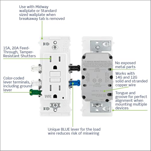 Image of Lever Edge 15 Amp Self-Test, Tamper /Weather Resistant GFCI Outlet, EGFW1-KW, White
