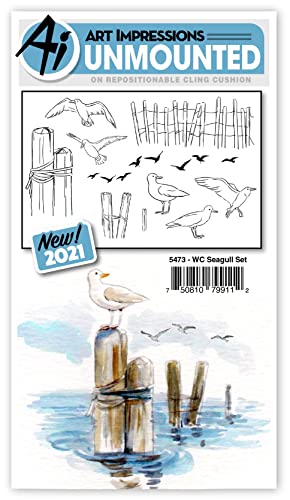 Art Impressions Watercolor Cling Rubber Stamps - Seagull Set