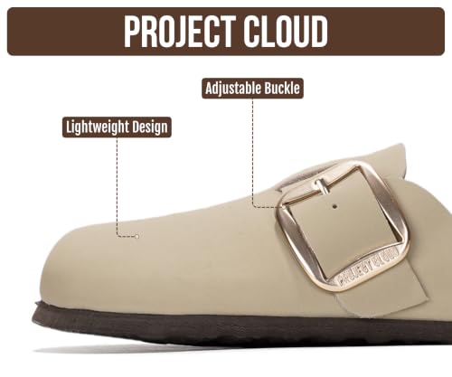 Image of Project Cloud 100% Genuine Leather Clogs for Women Shoes - Memory Foam Insole, Non-Slip & Natural Cork Footbed Arch Support Big Buckle Womens Clogs and Mules Footwear (Manchester)