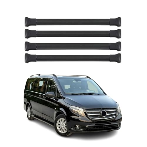 Dachträger Grundtäger kompatibel mit Mercedes Vito W447 2014-2025 Aluminium 75kg Schwarz 4tlg Offene Reling für Fahrradträger, Dachboxen, Skiträger Abschließbar Dachträger Grundtäger kompatibel mit Mercedes Vito W447 2014-2025 Aluminium 75kg Schwarz 4tlg Offene Reling für Fahrradträger, Dachboxen, Skiträger Abschließbar