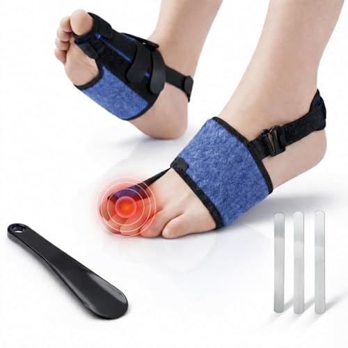Broken Big Toe Splint Brace for Women Men Big Toe Splint for Broken Toe with 3 Stainless Steel Plates Adjustable Broken Toe Brace Turf Toe Support Detachable Heel Strap Buckle Shoehorn Included Blue Left