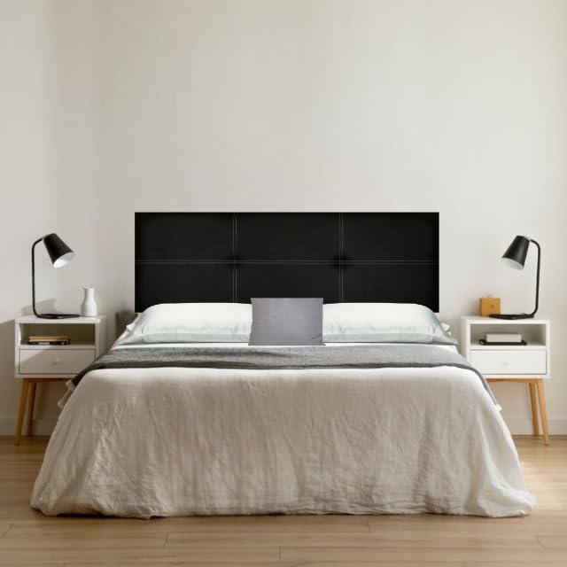 Cabecero de Cama Modelo Paris, en Doble Costura y tapizado en Polipiel Ahazar. Altura 50cm. Pro Elite. Color Negro. para Cama de 180 (Medidas 190x50x5) Pro Elite.