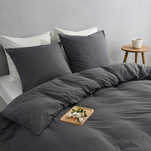 Duvetnova Bettwäsche 260x240 Superweiche Gewaschene Mikrofaser Baumwollähnlich ÖKO-TEX 1 Bettbezug 260x240 cm + 2 Kissenbezüge 65x65 cm… – Ansicht 5