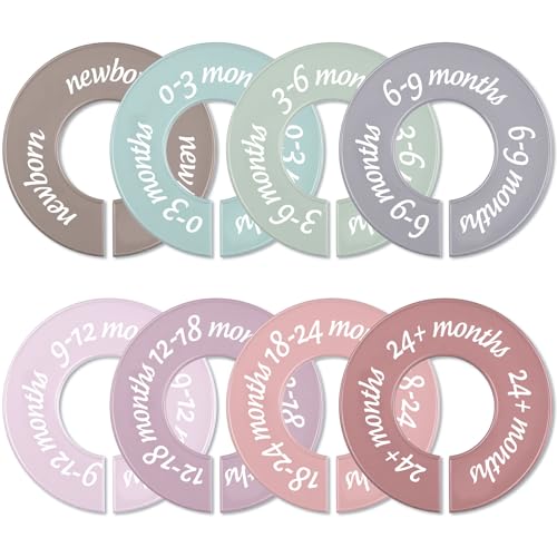 Image of ForraFun 8 Pcs Baby Closet Dividers Unisex Baby Clothes Organizers Clear Labels for Nursery Closet Organizer & Decor Nursery Fits Most Rods (Retro,Bright Color)