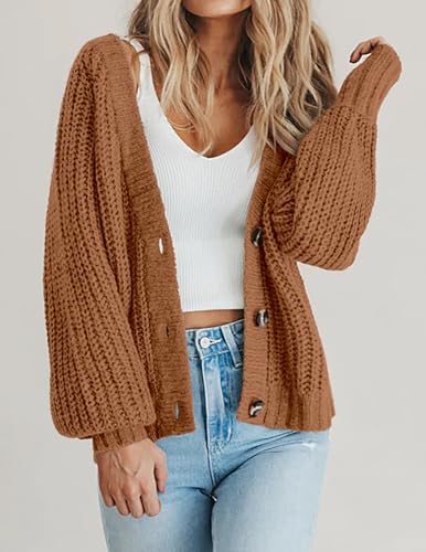 Image of Zeagoo Women's 2026 Fall Chunky Knit Cardigans Open Front Long Sleeve V Neck Button Loose Cardigan Sweaters