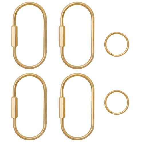 6-Pack Brass Screw-Lock Key Ring & Carabiner Clips Solid Brass Keychain Clips with Split Rings for Labubu Keys Bags & Gear