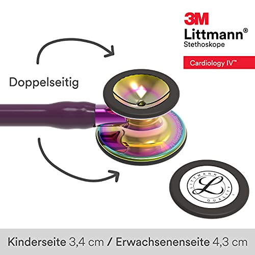Image of 3M Littmann Cardiology IV Diagnostic Stethoscope,6239,More Than 2X as Loud,Weighs Less,Stainless Steel High Polish Rainbow-Finish Chestpiece,27 inch Plum Tube,Violet Stem and Black Headset (Pack of 3)