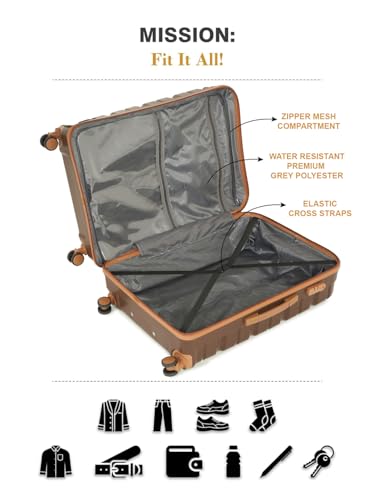 Image of Teakwood MA Trolley Bag, Hard with Zipper Closure, Adjustable Push Button & Cross Side Strap, Number Lock System 360 Degree (Brown, Set of 3)