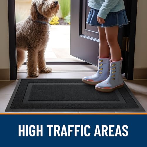 Image of OLANLY Front Door Mat Indoor Outdoor Entrance, Waterproof All-Season, All-Weather Doormat, Sturdy Natural Rubber, Fade Resistant, Low Profile, Easy Clean Patio Porch Entryway Mat, 29.5x17, Jet Black