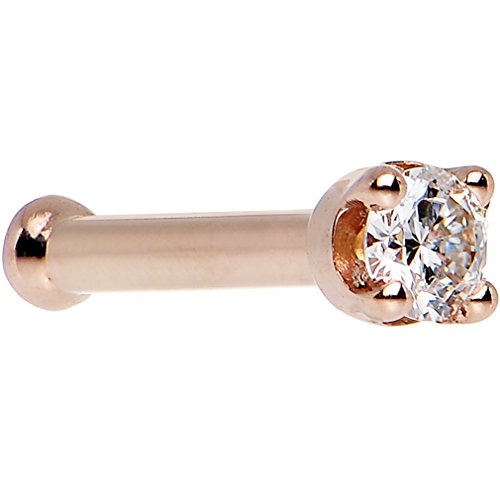 Solid 14K Rose Gold 2Mm Cubic Zirconia Nose Stud Bone 18 Gauge 1/4" #TOP27