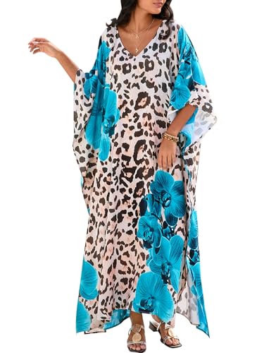 Image of Moss Rose Kaftan Dresses for Women V Neck Summer Swimsuit Cover up Caftan Maxi Beach Dresses