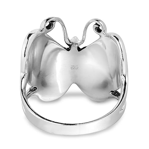 AeraVida Captivating Butterfly Motif Rainbow Abalone Statement .925 Sterling Silver Ring | Cute Wedding Rings For Women | Casual Comfort Fit Silver Rings for Women | Gift for Daughter | Sterling Silver Rings Sizes (6-14)4