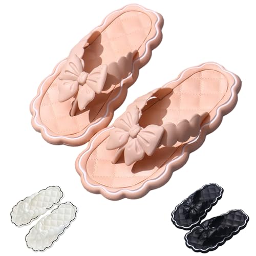 Bow Slippers Preppy Cute Bathroom Slippers, Cloud Soft Cushion Comfortable Indoor Slippers, Outdoor Flip Flops, Aesthetic Non-Slip Open-toe Beach Sandals For Summer Holiday