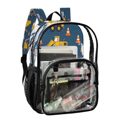 Clear Backpack for School Yellow Truck Tractor Pattern Transparent Bookbag for Girls See Through PVC Boy Backpacks2