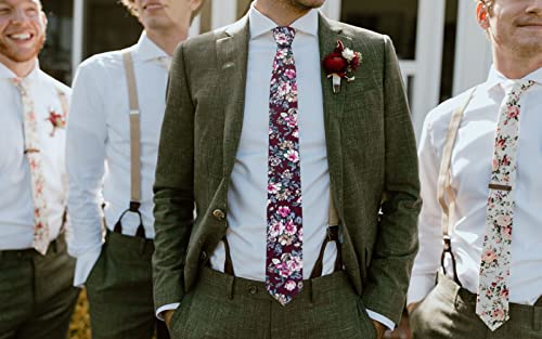 Image of Mantieqingway Men's Skinny Tie, Cotton Floral Ties for Men Wedding Necktie for Groom, Groomsmen, Missions, Dances