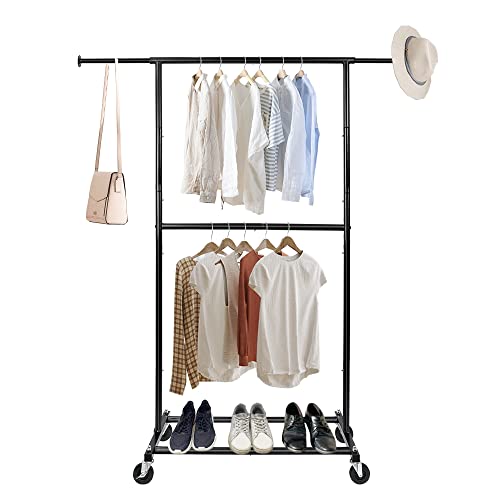 Fishat Black Simple Standard Rod Rolling Garment Clothes Rack, Metal Clothes Organizer with Lockable Wheels by Fishat - Image 9