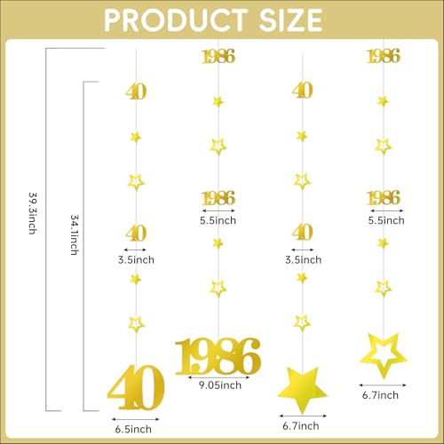 Image of Eucutur Gold 40th Birthday Decorations for Men Women, Pre-Strung Glitter Twinkle Number 40 Years Old Vintage 1986 Hanging Streamer Banner Party Supplies, Cheers 40th Birthday Anniversary Decor