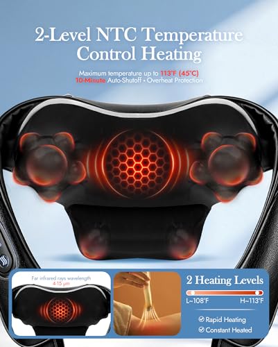 Image of Neck Massager with Heat Cordless: Shiatsu Back Shoulder Massage Tools for Pain Relief Deep Tissue Electric 4D Kneading for Muscle Remedy Lymphatic Drainage Gifts for Men Women Mom Dad (Black)