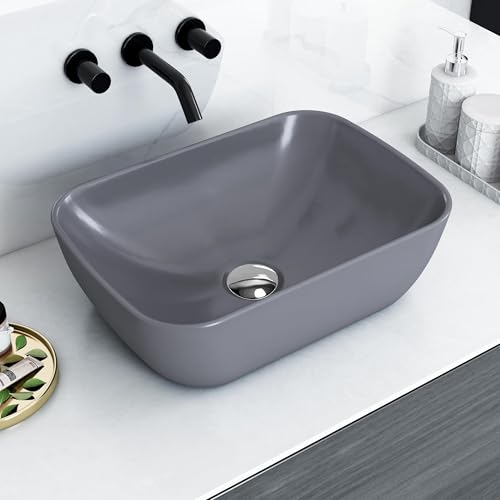 Image of Plantex Wash Basin for Bathroom /Ceramic Table Top Basin /Over Counter Washbasin for Restaurant, Hotel (Grey, 18 x 13 x 5.5 Inch)