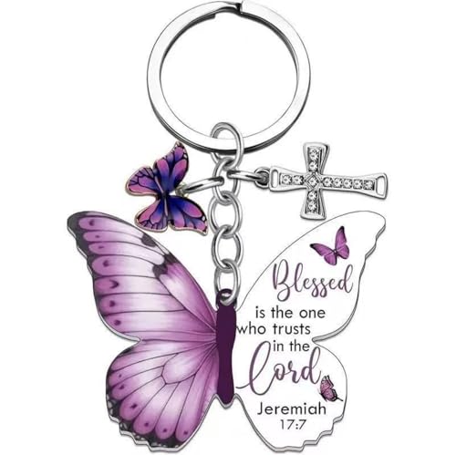 BTGVOY Inspirational Butterfly Keychain with Bible Verses Faith Christian Gifts