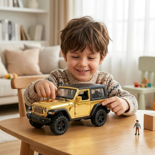Image of Happy Hues Die-Cast Metal Toy Car 1:32 Scale - Premium Racing Model with Opening Doors & Durable Alloy Body, Best Collectible Gift for Kids (Jeep Yellow)