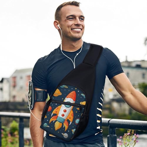 Bolso tipo sling para mujer y hombre con diseño de nave espacial miniatura 6