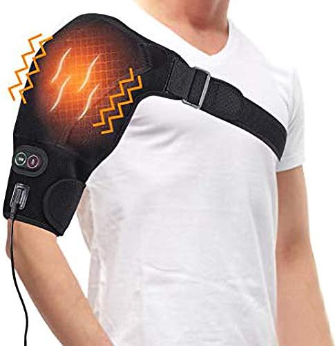 Shoulder Vibration Massage Heating Brace, Shoulder Heat Therapy Wrap with 3 Vibration and Temperature Setting for Pain Relief, Frozen Shoulder, Bursitis, Dislocated, Tendonitis, AC Joints, S