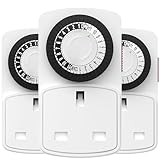 HBN 24 Hour Plug-in Compact Timer Plug Socket, Mini Energy Saver Mechanical Timer Switch for Indoor Lights, Christmas Lights and Home Appliances (13A/2900W, 3 Pack)