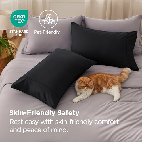 Bedsure Black Pillowcase Set - Queen Size (20x30 inches) Bed Pillow Cover - Brushed Microfiber, Wrinkle, Fade & Stain Resistant - Envelop Closure Pillow Case Set of 2