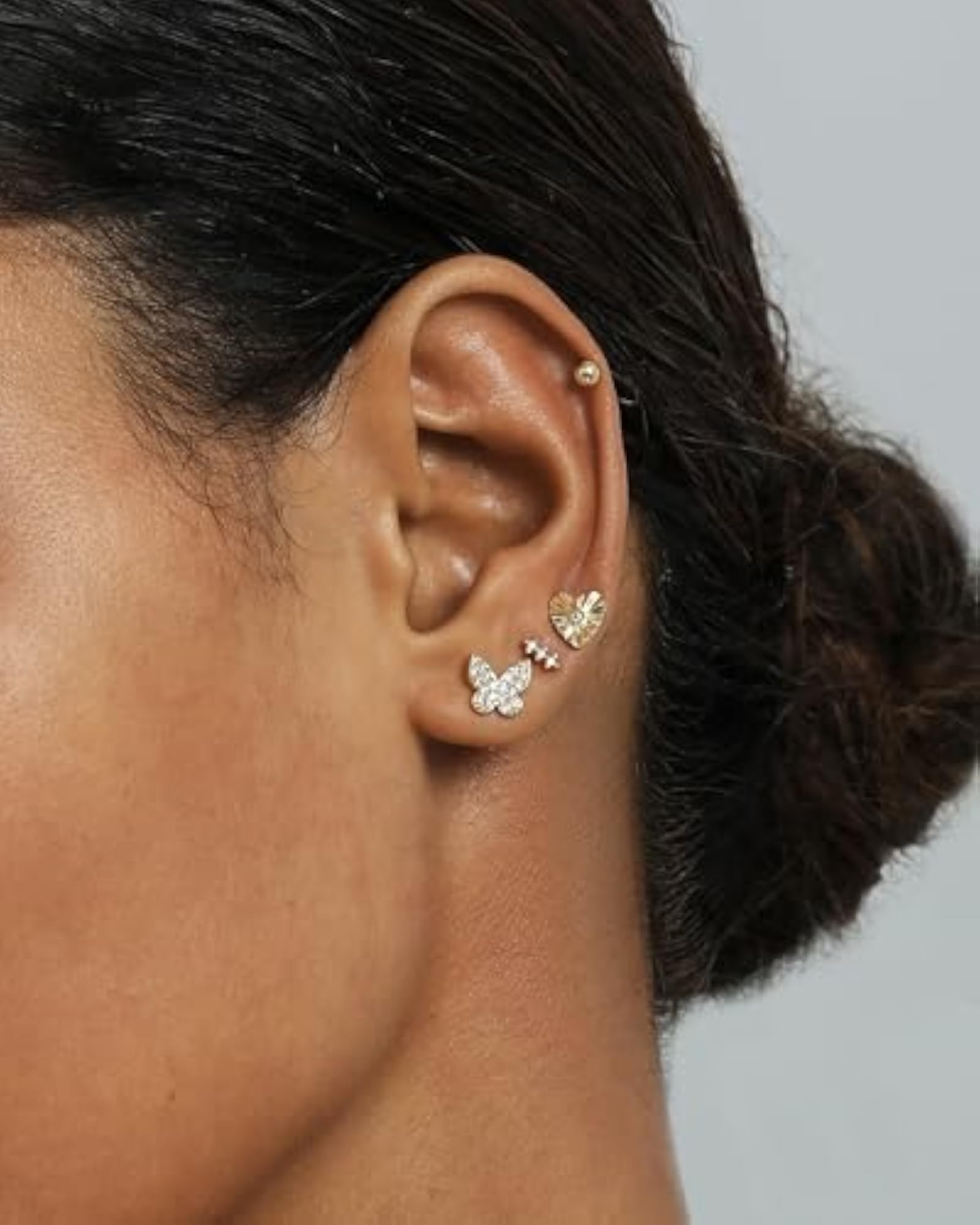 Women's 14K Gold Plated Butterfly Bow Earrings, Screw Back Set