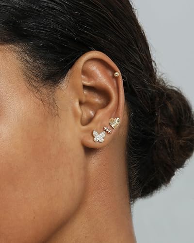 Image of PAVOI 14K Gold Plated Dainty Flat Back Earrings for Women, Piercing Studs | Hypoallergenic Stud Earrings with 925 Sterling Silver Posts, Motif Flatback Screw Back Helix Cartilage