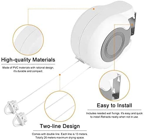 Retractable Clothes Line, Adjustable Dual Reel Washing Lines, Wall-Mounted Portable Easy Installation Washing Lines - Image 4