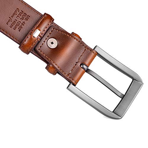 Image of beltox fine Men's Casual Leather Jeans Belts 1 1 /2 inch Wide 4MM Thick Alloy Prong Buckle Work Dress Belt for Men