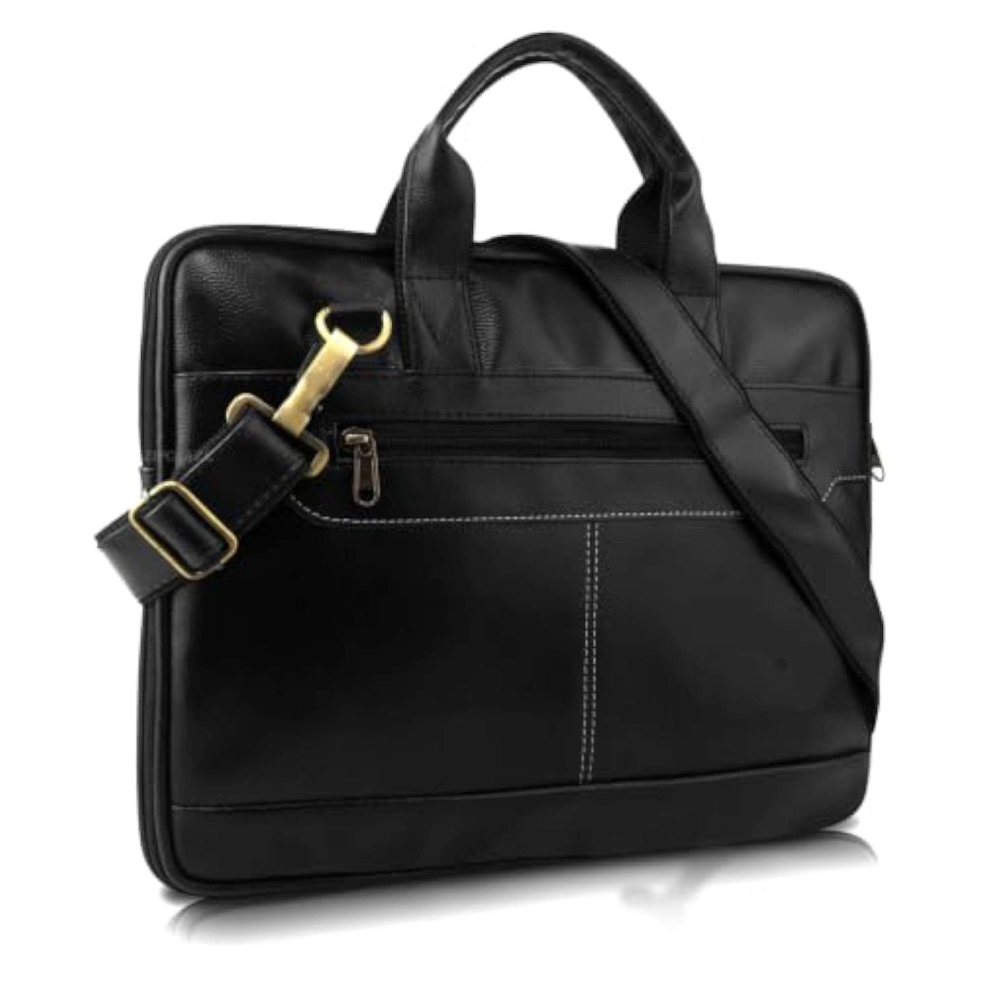 Black Faux Leather Messenger Bag for Men, Adjustable Strap