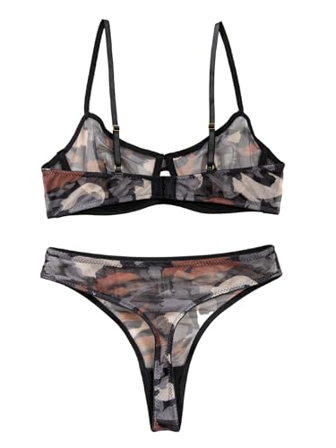 Image of Lilosy Sexy Mesh Sheer Underwire Push Up Lingerie Set Lingerie Set