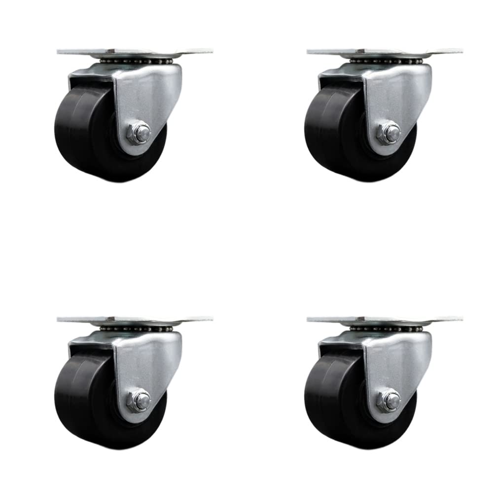Low Profile Business Machine Swivel Top Plate Caster Set - 2-1/2 Inch by 1-3/4 Inch Polyolefin Wheel - Roller Bearing - 1,600 lbs. Total Capacity - Includes 4 Swivel Casters - Service Caster Brand