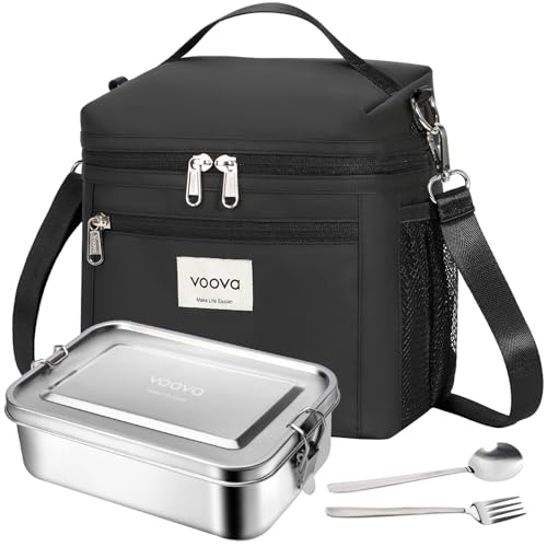 Voova Stainless Steel Lunch Box with Lunch Bag for Women Men Adult, (42oz/1200ml) Leakproof Metal Bento Box with Free Sealing, Insulated Lunch box for Work, Black Voova Stainless Steel Lunch Box with Lunch Bag for Women Men Adult, (42oz/1200ml) Leakproof Metal Bento Box with Free Sealing, Insulated Lunch box for Work, Black