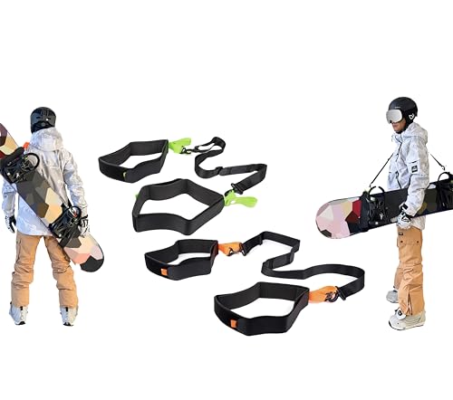 Musbeler Adjustable Snowboard Ski Carrying Shoulder Straps Sling Straps Hold Adjustable Size (Orange 1 Set + Green 1 Set)