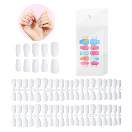 Image of PYD Life 20 Pack 3D Sublimation Press On Nails Short White Blanks Bulk 80 Sets 4 Sizes for Heat Transfer Printing,with 80 PCS Individual PP Bags and Cards