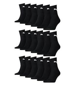 PUMA 18 Paar Socken Short Crew Sportsocken Tennis Socken Gr. 35-49 Unisex, Farbe:200 - black, Socken & Strümpfe:43-46