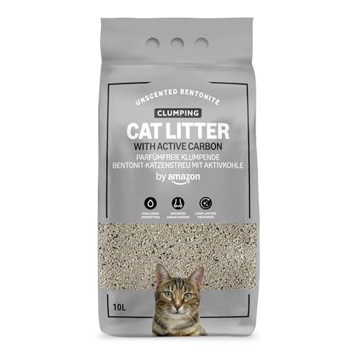 by Amazon Arenero Aglomerante sin Perfume con Carbón Activo para Gatos, 10L (Paquete de 1)