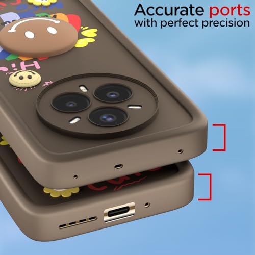 Image of Pikkme Back Cover for Realme 14 Pro Plus 5G | Soft Silicone| Cute Rainbow Smile & 3D Cartoon Flower Design | Shockproof Raised Camera Protection Bumper Case (Brown)