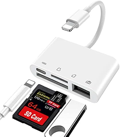 GERFFINS SD Card Reader for iPhone 4 in 1 SD Card Adapter Micro SD Card Reader for iPad with Lightning Port Trail Camera Viewer Portable Memory Card Reader Plug and Play