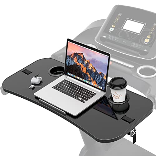 Qsxou Treadmill Desk Attachment, 36 Inches Tread Tray Workstation Handlebars Platform with Laptop Holder, Cup Tablet Holder, Ergonomic Stand with Cooling Holes(Black)