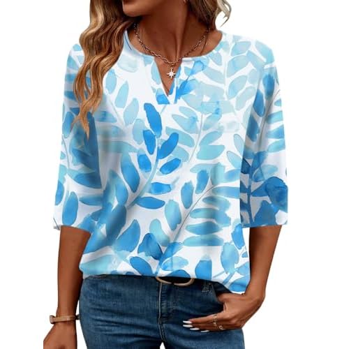 AKEWEI Women's V Neck 3/4 Sleeve T Shirts Summer Top Dressy Casual Basic Tees Shirt Tunic Blouses