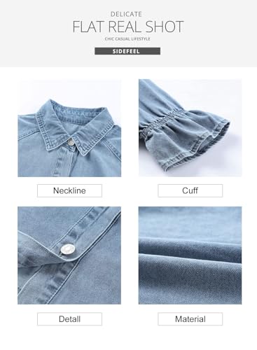 Image of Sidefeel Womens Smocked 3 4 Sleeve Button Down Denim Jeans Dresses