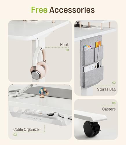 Miniatura 7 de Maidesite Mesa Elevadora Eléctrica De Altura Ajustable, 120 X 60 Cm Mesa De Pie Y Sentado Con Bandeja Para Cables, Gancho Y Bolsillos De Almacenamiento, Mesa Elevadora Con Controlador De Memoria