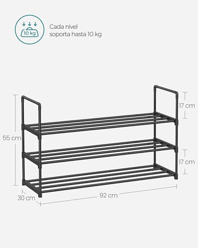 Miniatura 3 de Songmics Zapatero De 3 Niveles, Zapatero De Metal, Organizador De Zapatos, Para 12-15 Pares De Zapatos, Apilable, Pasillo, 30 X 92 X 55 Cm, Negro Lsa303b02