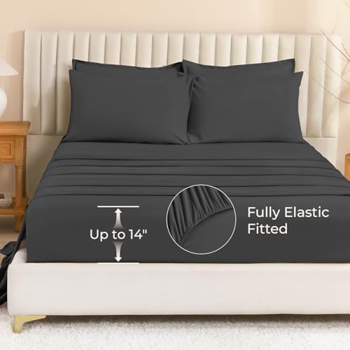 Image of Litanika Comforter Full Size Set Dark Grey - 7 Pieces Bed in a Bag Full Bedding Comforter Sets, Plain Lightweight Bed Set with Comforter, Sheets, Pillowcases & Shams