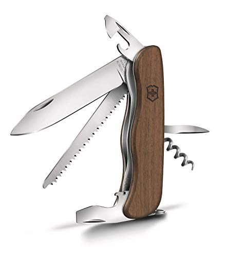 Victorinox Schweizer Taschenmesser, Forester Wood, Swiss Army Knife, Multitool, 10 Funktionen, Feststellklinge, Dosenöffner, Schraubendreher, Braun